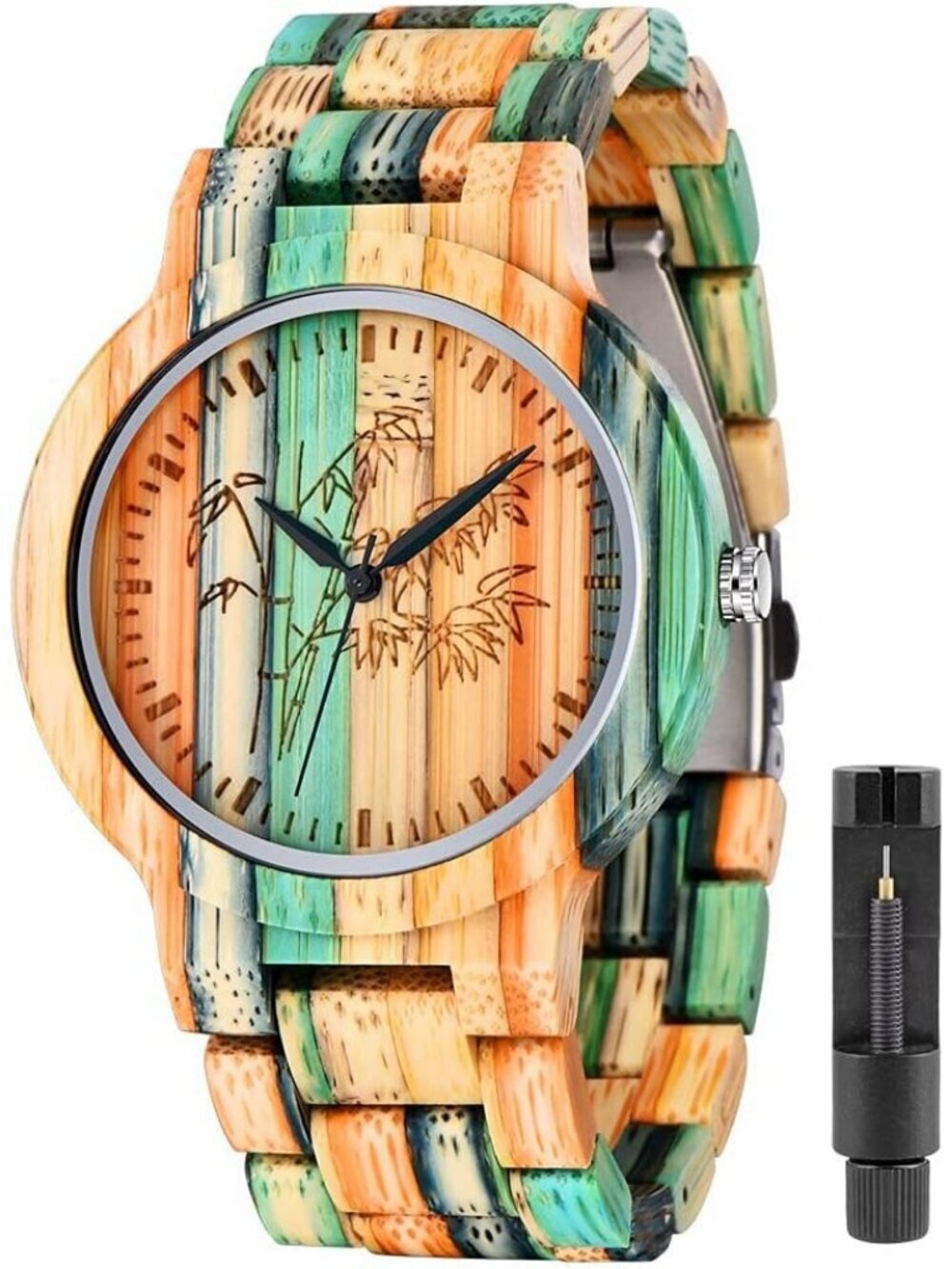 Men's Multi Color Classic Handmade Simple Bamboo Analog Date Quartz Wooden Watch